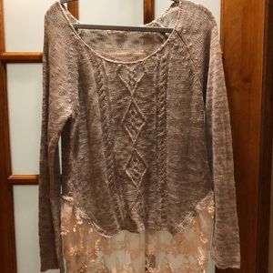 Gray Lace Detail Sweater